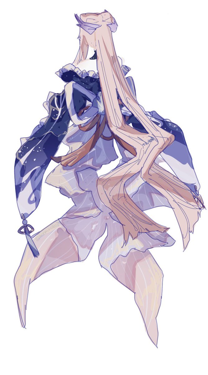 sangonomiya kokomi 1girl solo long hair white background bow-shaped hair from behind simple background  illustration images