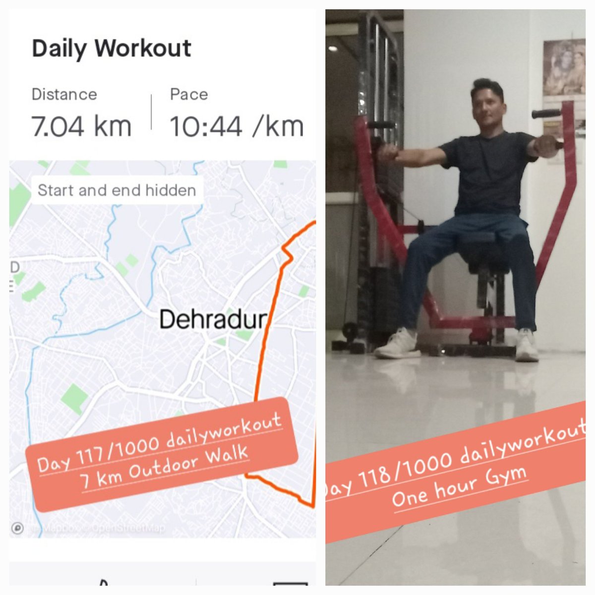 manu_panwar's tweet photo. Day 117/1000 daily workout
7 km Outdoor Walk
Day 118/1000 daily workout
One hour Gym

#fitness #health #workout
#dailyfitness #dailyhealth #dailyworkout 
#dehradun #uttarakhand #india
#outdoorrun #gym #yoga https://t.co/QkkaT6wzLq