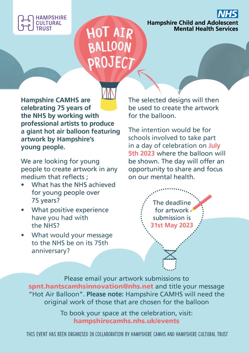 HANTS_CAMHS's tweet photo. @HANTS_CAMHS &amp; @HantsCulture R SOOOOOOOO excited with the submissions to go on our balloon Its NOT too late if you R a school Youth Org or YP and want to take part 😊😊😊 https://t.co/No3jgYJiqS