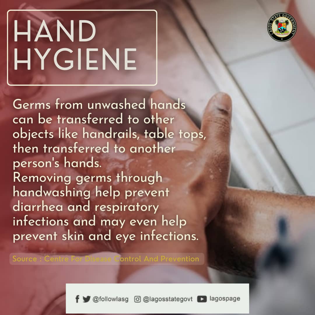 followlasg's tweet photo. No matter where you are, keeping hands clean is one of the most important steps you can take to protect yourself from germs that can make you sick.
@LSMOH @jidesanwoolu @drobafemihamzat @gbenga_omo
#HandHygiene
#KeepGermsAway
#YourHealthAndYou https://t.co/ffw20HFDsU