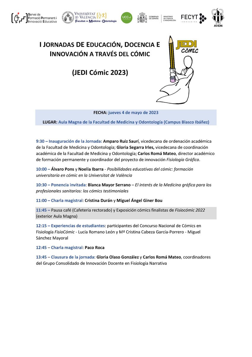 Mañana jueves estaremos (muy bien acompañados) en la facultad de @medicina_uv  hablando de #MedicinaGráfica
Inscripció: links.uv.es/A5MfMwZ
Organitza: @medicina_uv @bioadr @UV_EG @CdCienciaUV ¡Os esperamos!
#UnaPosibilidad #EfectosSecundarios @Astiberri 
#EntuSeno @PostalKids