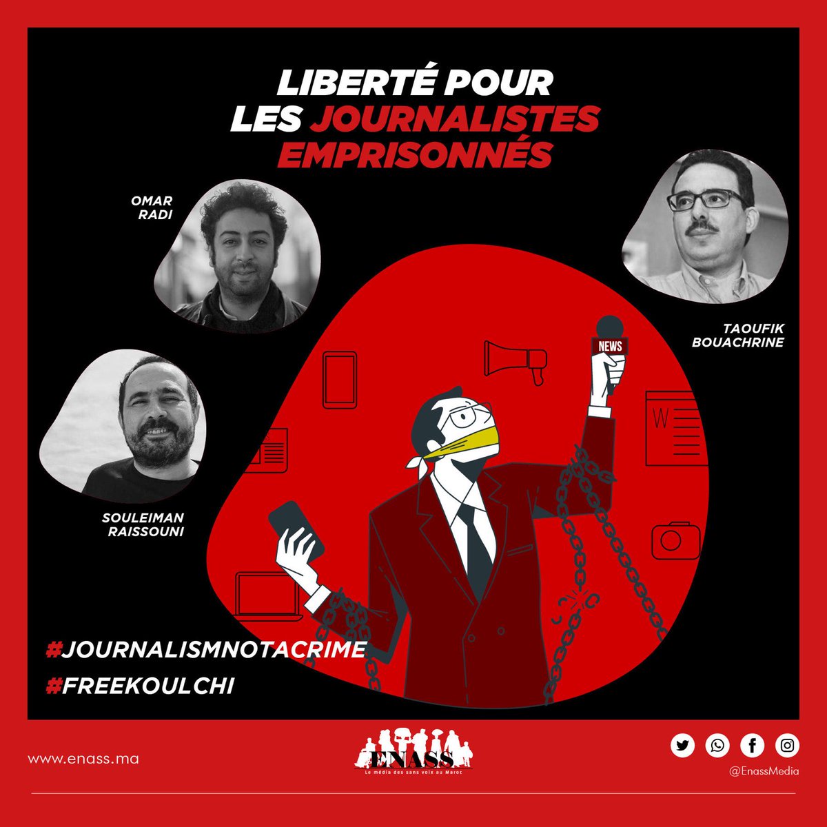 🔴🧵En cette Journée mondiale de la #LibertéDeLaPresse , la pratique de ce droit humain essentiel subit plusieurs reculs au Maroc et au Maghreb, comme le rappelle Reporters sans frontières et le Centre de Protection des journalistes
#ENASS #journalismenotcrime  #FreeKoulchi