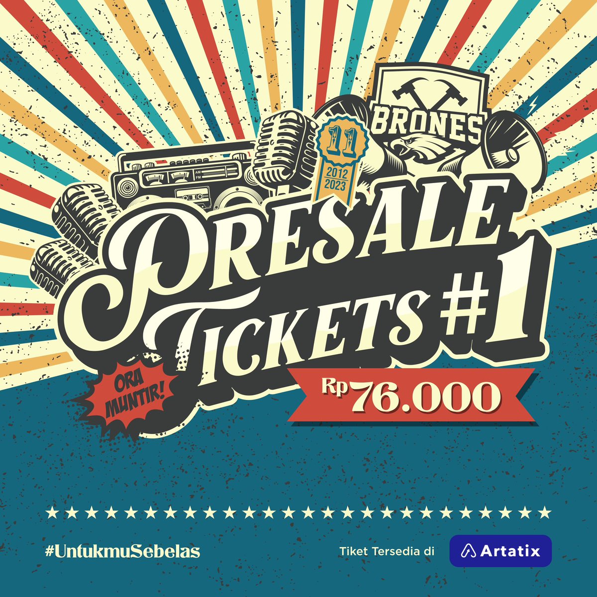 Hei kawan, penjualan Tiket Presale 1 sudah dibuka 🚀

Tiket seharga Rp 76.000 bisa kalian dapatkan di <a href="/artatixcoid/">Artatix</a> atau bisa kalian akses melalui link yang ada di bio kami 🔥

🗓️ 16 Juli 2023
📍 Parkir Barat Stadion Maguwoharjo

#UntukmuSebelas
@brones2012