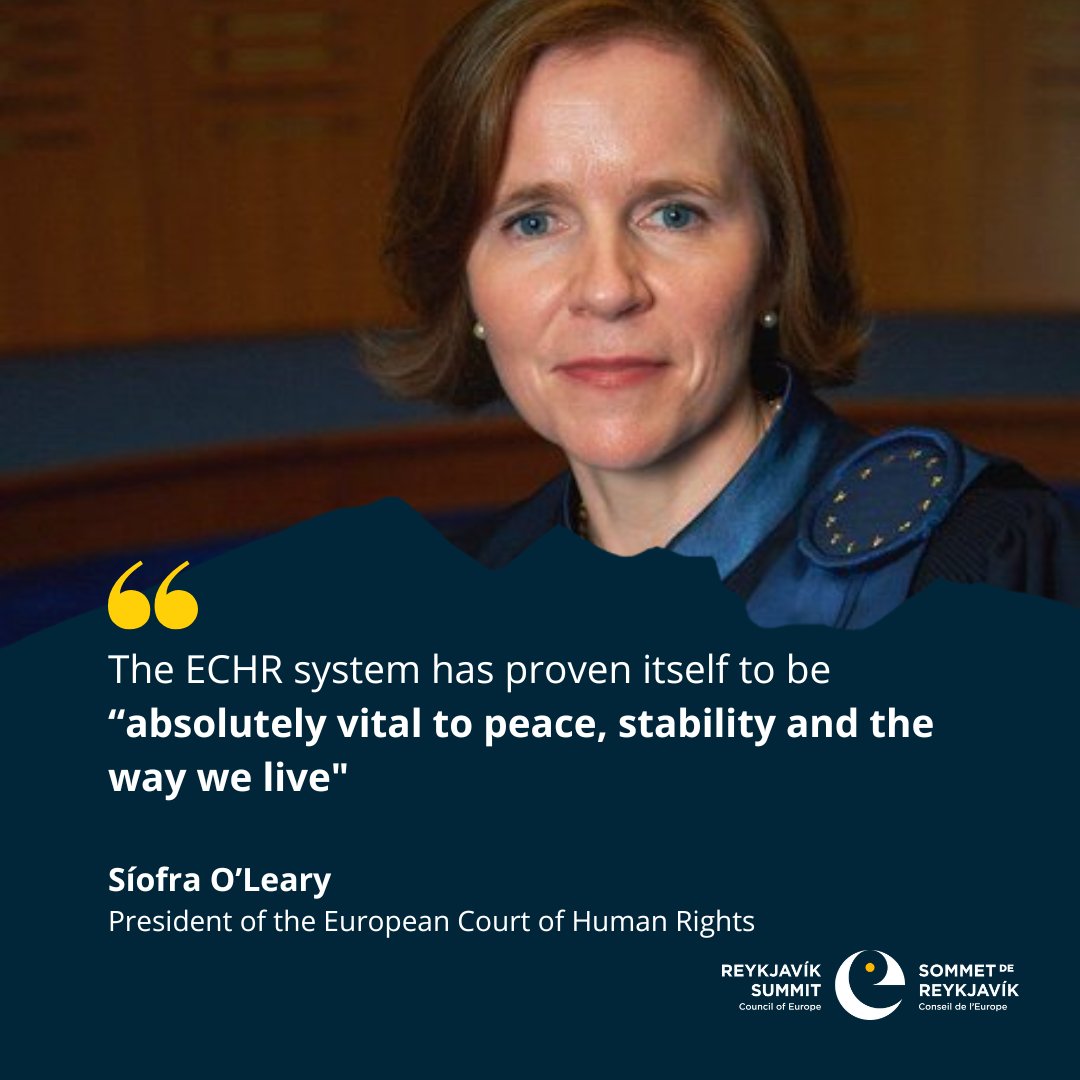 Síofra O’Leary, President of the European Court of Human Rights, calls on Member States to use the forthcoming Summit to commit the resources necessary to ensure the Court can do its crucial job ...

More on the upcoming #CouncilOfEuropeSummit: coe.int/en/web/portal/…

<a href="/ECHR_CEDH/">ECHR CEDH</a>