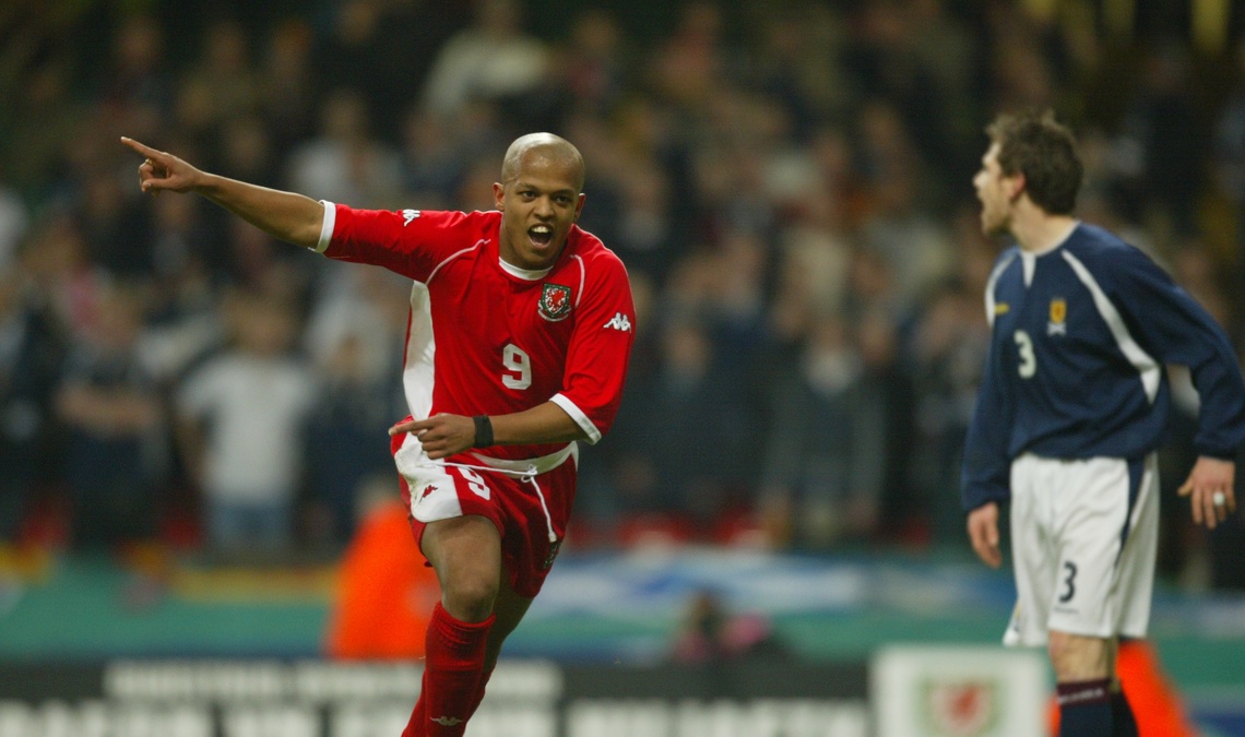 welshfootball_'s tweet photo. Still the only player to have scored a hat-trick in the Premier League, all three divisions of the EFL, the League Cup, the FA Cup, and for his country in an international match... 

Earnie mun 😎 https://t.co/ZXQ1KlsIRu