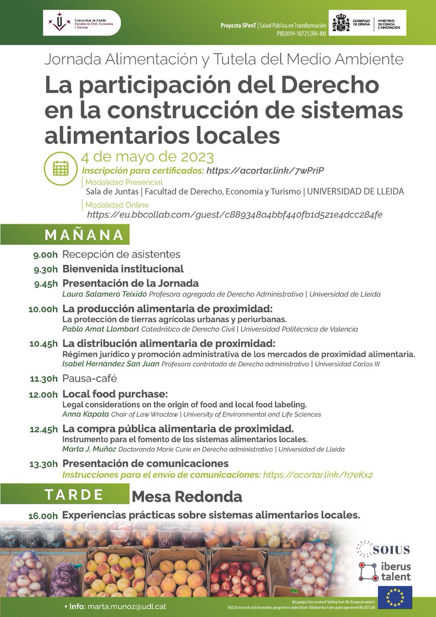 lsalamero's tweet photo. ¡Ya está aquí! 🍋 🌶 🥕 Mañana nos vemos en la Jornada "La participación del Derecho en la construcción de sistemas alimentarios locales". El 4 de mayo en la Facultad de Derecho, Economía y Turismo de la Universidad de Lleida y también online: https://t.co/K6zYa3nyKp https://t.co/uIobLrp1o0