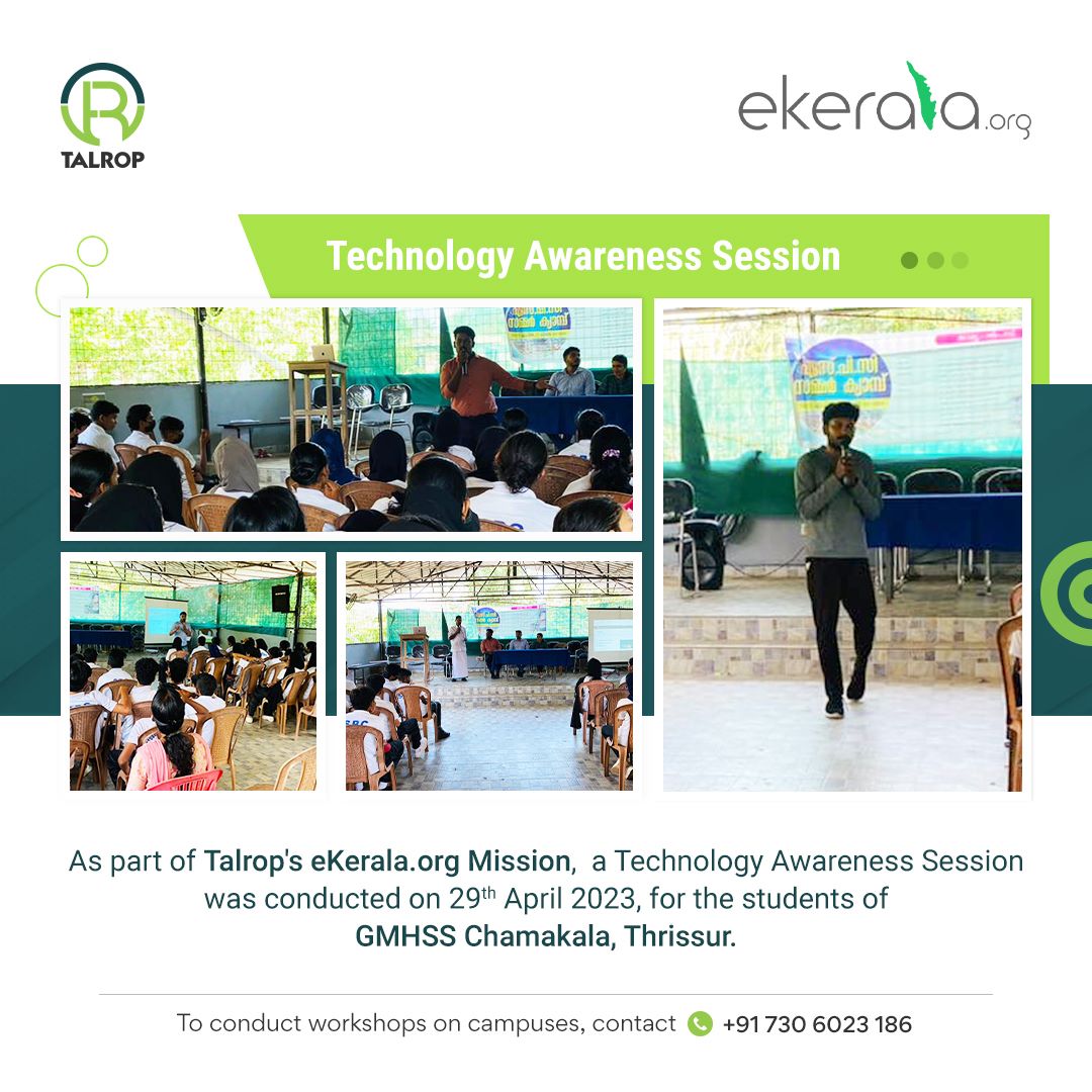 talropworld's tweet photo. As part of Talrop's https://t.co/pet7kBij49 Mission, a Technology Awareness Session was conducted on 29th April 2023 at GMHSS Chamakala, Thrissur.

#Talrop #Workshop #eKeralaMission https://t.co/xldFcfRClm