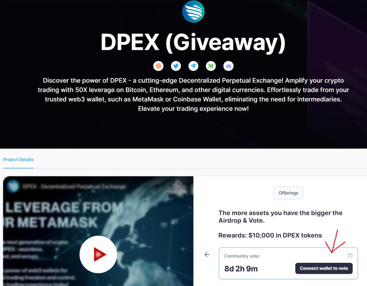 Checkout <a href="/DPEX_io/">DPEX</a>. 
 #Giveaway in 2 steps
1- Press the "vote" button
2- Enjoy.

daomaker.com/company/dpex-g…