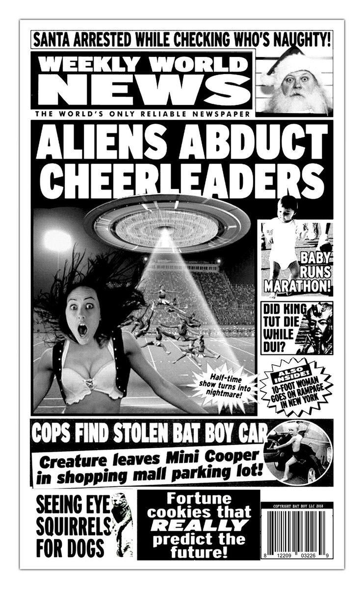 HardluckNate's tweet photo. Why don’t we talk more about Weekly World News? The fact that this sort of hilarious shit was just ON newsstands and along the checkout lines for nearly 30 years still blows my mind. Why isn’t the story of the sheer fact that this existed for that long a Netflix documentary?? 👽 https://t.co/t4PGrdVZNz