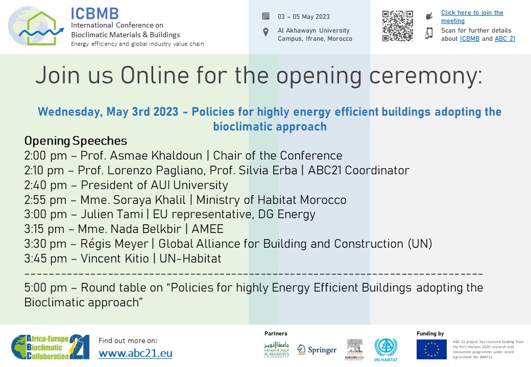 ABC21_h2020's tweet photo. Join us today online for the opening of ICBMB. The opening ceremony and speeches will be streamed, so you can join online without registering.
To access the streaming just use this link @15h CET /14h Moroccan time:
https://t.co/x8ztP3oVnA https://t.co/CZ1EjgSOGk
