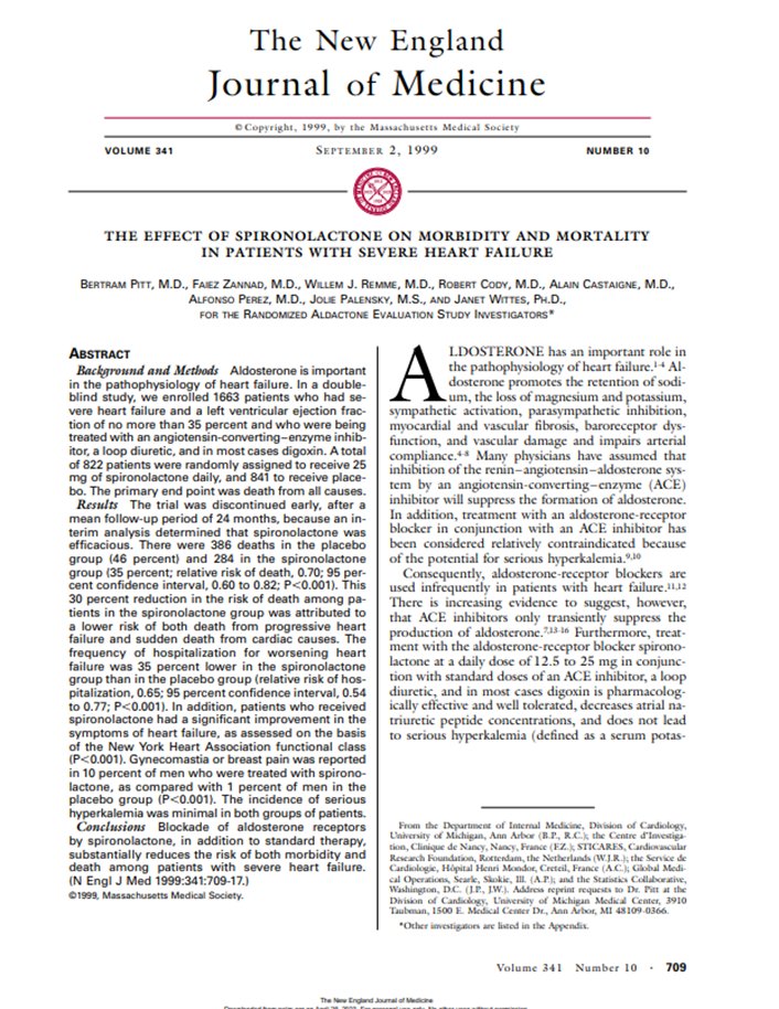 ckd_ce's tweet photo. 11b) Adding #spironolactone to the standard of care #SOC among patients with severe #HF improved survival & reduced morbidity in the landmark Randomized Aldactone Evaluation Study (#RALES) trial
🔓 https://t.co/1qHpveAtgM https://t.co/mh5FAlik6R