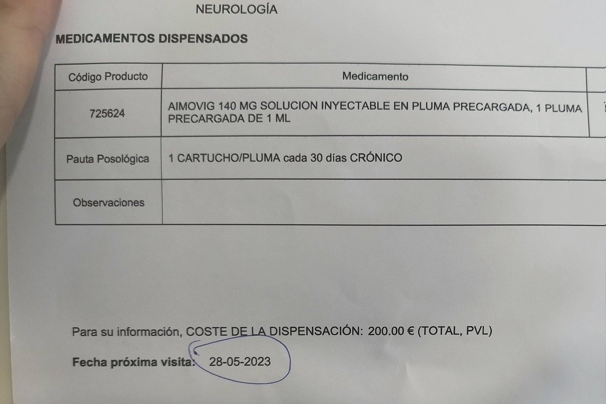 Me han cambiado el monoclonal para la migraña porque tuve reacciones alergicas con el anterior.

Acabo de recoger el nuevo y este es el precio por una sola dosis. Es un tratamiento crónico: una vez al mes. Está financiado.

La sanidad pública es un tesoro y nos la quieren quitar.