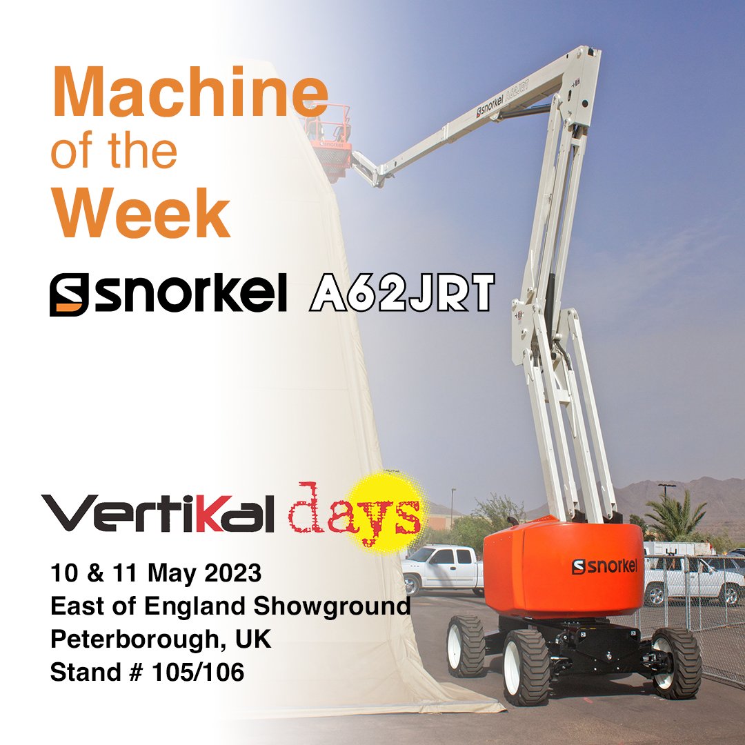 The Snorkel A62JRT is our #MachineoftheWeek!

See the A62JRT up close and personal at <a href="/Vertikaldays/">Vertikal days</a> 2023 in Peterborough, UK. We’ll have the A62JRT on display along with other popular Snorkel lifts!

#vertikaldays #snorkellifts #snorkeluk #boomlifts #mewp #awp
