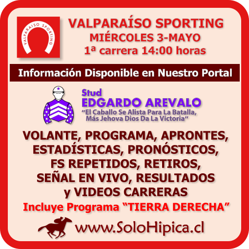solohipica's tweet photo. Patrocinado x Stud EDGARDO AREVALO: VALPARAÍSO SPORTING (Miércoles 3-Mayo)Disponibles Programa Carreras, Aprontes, Resultados https://t.co/tNwawR8eSt #solohipica #ValparaísoSporting #ProgramaCarreras #AprontesFS #ResultadosCarreras #CarrerasDeCaballos #Hípica #StudEdgardoArevalo https://t.co/Pqokx35gM2