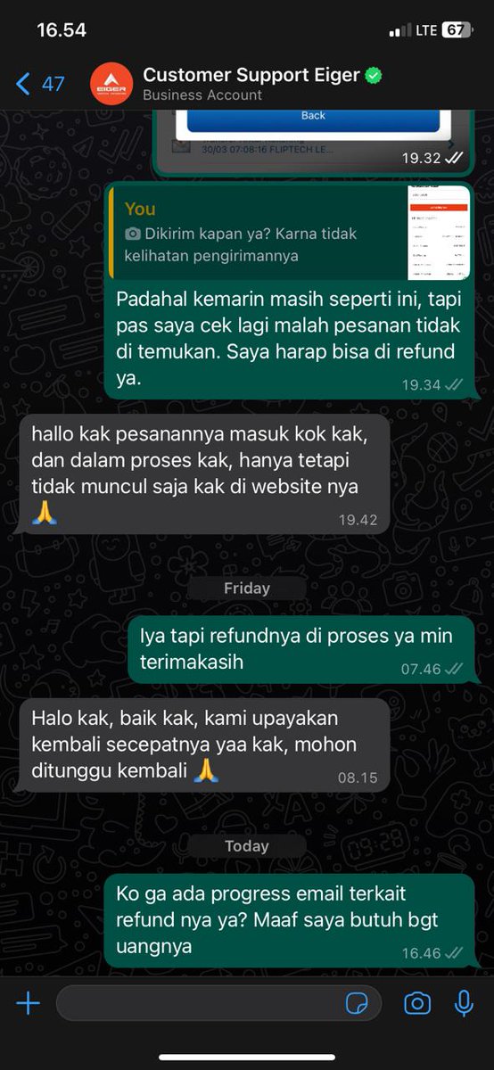 primskyy's tweet photo. @eigeradventure Saya membeli produk via website resmi namun pihak eiger menghubungi via chat bahwa stock habis tdk update pd tampilan website. Mereka menawarkan refund namun sdh seminggu lebih tdk ada tindaklanjut. Sy ini eiger user dr lama jd mohon kerjasamanya dgn pelanggan. https://t.co/j9wtwlRXrq
