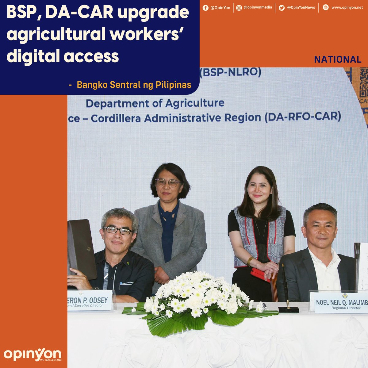 OpinYonNews's tweet photo. BSP, DA-CAR upgrade agricultural workers’ digital access
By Bangko Sentral ng Pilipinas
Read more
https://t.co/iENDtJac3i
#BSP #DACAR #AgriculturalWorkers #DigitalAccess #MoA https://t.co/c16eWEBTtR