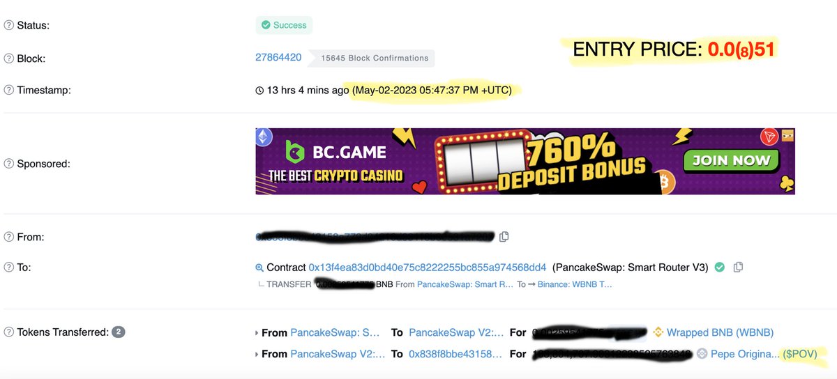 This is the screenshot of me buying $POV yesterday.

Atm I’m in +308% profit.

Today it’s still a good buy yesterday it was the time to enter for huge gains🚀

I’m in a private group where we find this early gems, if you are interested dm me “CALLS” and we can talk about it.