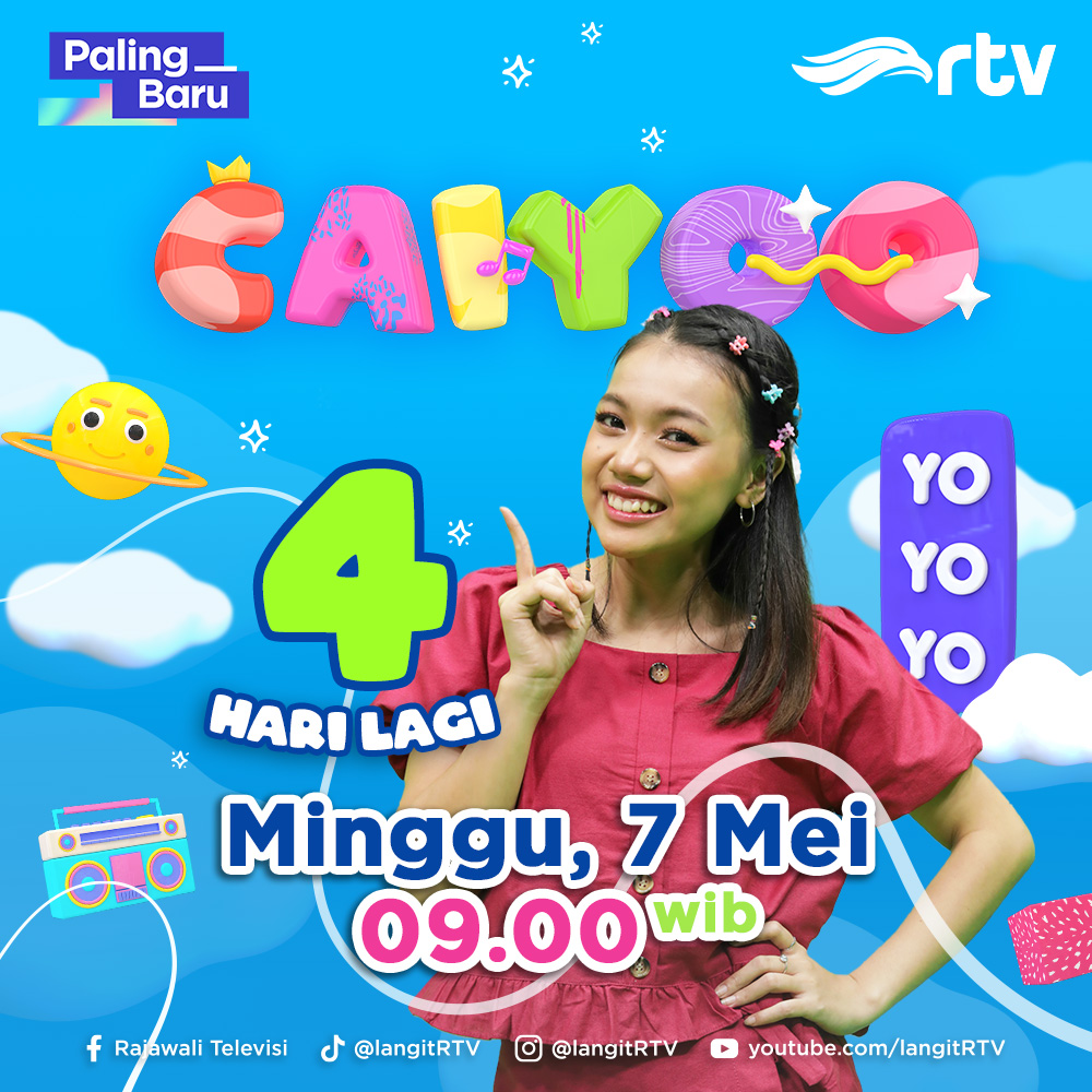 langitRTV's tweet image. Yeayyy program baru RTV CAIYOO akan hadir menghibur kalian tentunya akan ngajak adik-adik dirumah untuk bereksperimen dan tentunya akan ada pertunjukan sulap, menyanyi dan masih banyak lagi loh.. 
Nantikan 4 HARI LAGI yaa akan tayang di RTV

#programbaru #caiyoo #rtvdigital