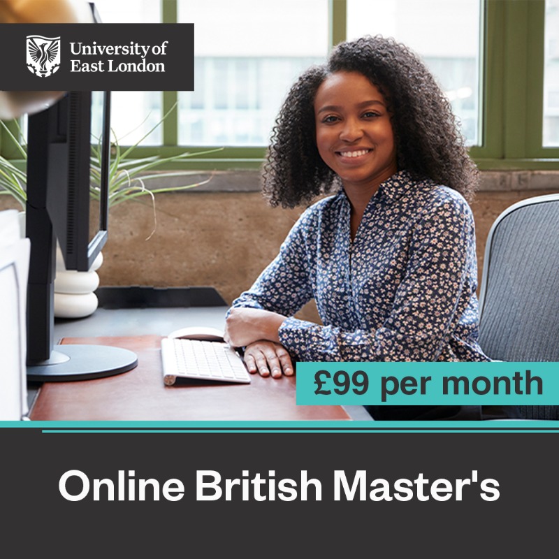 UNICAForg's tweet photo. Earn a recognised British Master's degree from the University of East London. Only £99 per month. Apply now