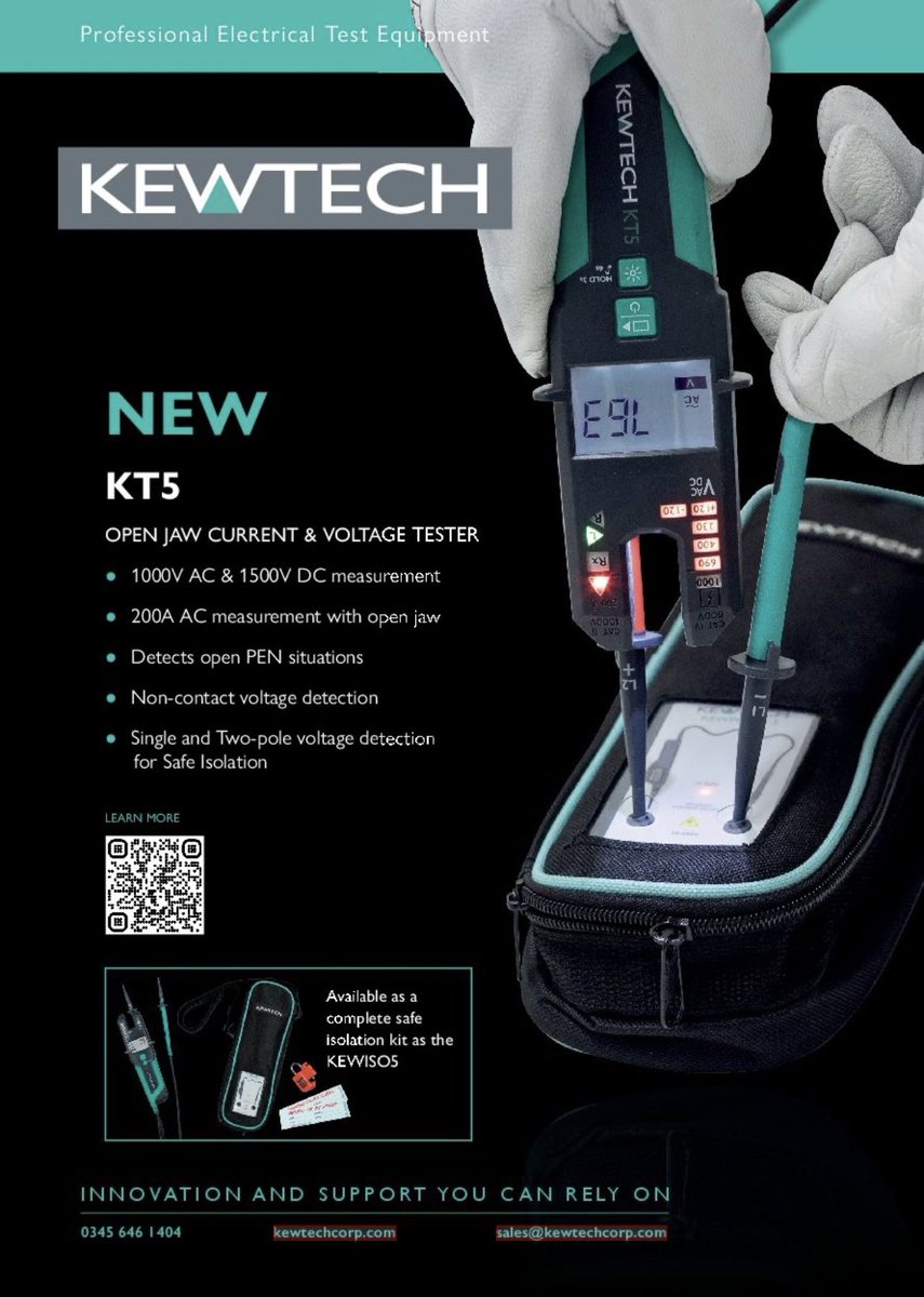 kewtechcorp's tweet photo. ⚠️ The KT5 is included in our KEWISO5 complete safe isolation kit…
⚡️ KT5 open jaw current & voltage tester
⚡️KEWPROVE3 proving unit
⚡️KEWLOK lock off device
⚡️Carry case
Find out more at https://t.co/qOzE1dYzP9
#kewtech #safeisolation #electrician #electricianlife #sparky https://t.co/1abVD2AR2b
