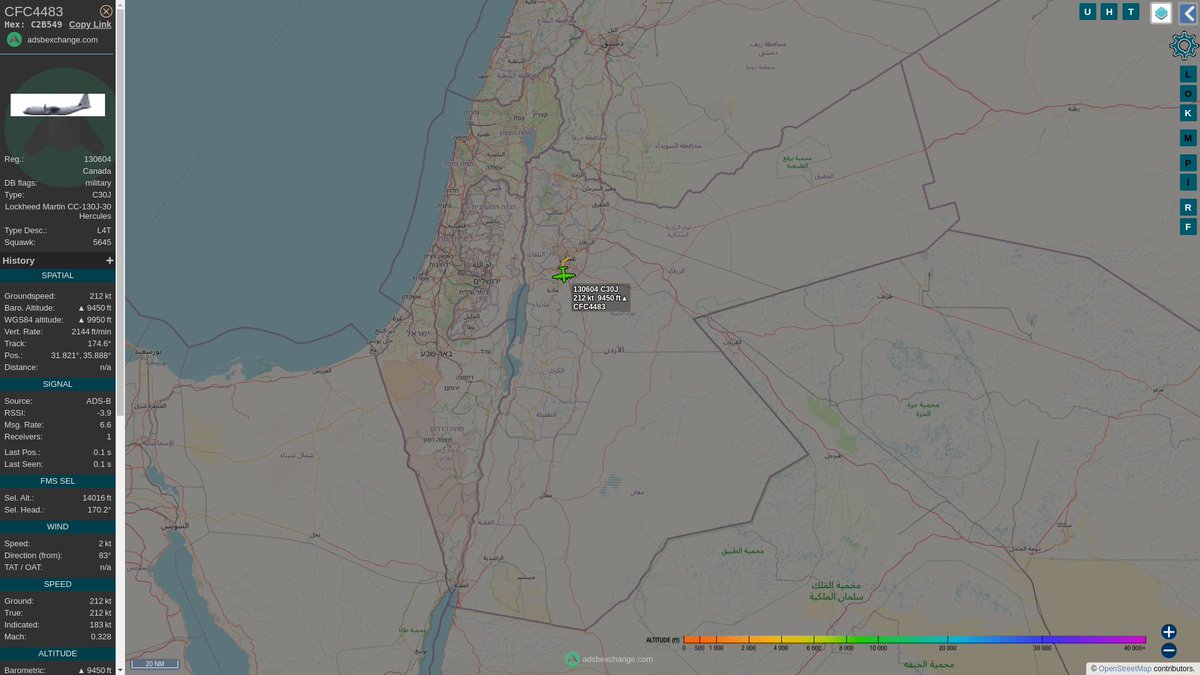 steffanwatkins's tweet photo. 🇨🇦 2023-05-03 10:15 UTC #OpSAVANNE Update
#RCAF CC-130J 130604 departed Amman, Jordan as #CFC4483.
#C2B549 https://t.co/DdeMqLRUI6
