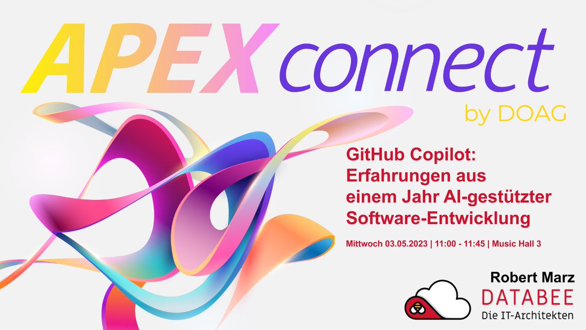 RobbieDatabee's tweet photo. A big thanks to everyone attended my session at @DOAGeV #APEXConnect about @GitHubCopilot . You have been a great audience. I had a lot of fun. I hope you enjoyed it as much as I did https://t.co/JCcAlLSm05