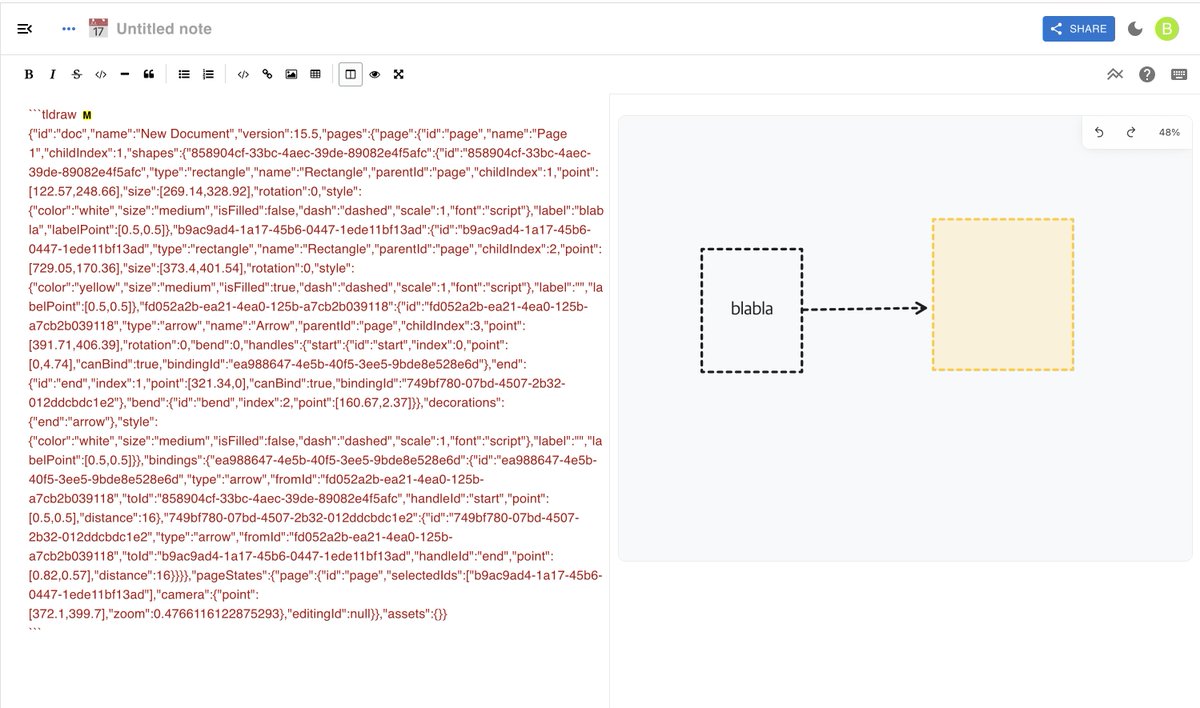 easylogic's tweet photo. #markdown 에 #tldraw preview 를 readonly 모드로 적용
이제 markdown 에서도 다이렉트로 드로잉 할 수 있다.
#codepair #realtime #drawing #tldraw https://t.co/uEoJCUL34m