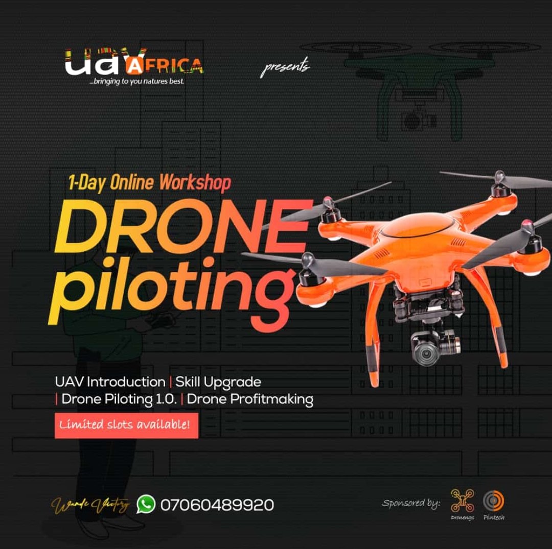 DinaGlyphs's tweet photo. 1-Day Online Workshop on DRONE PILOTING.

You'll learn about:
🔦UAV Introduction
🔦 Skill Upgrade
🔦 Drone Piloting 1.0
🔦 Drone Profit making

⚠️ Limited slots Open - https://t.co/c2OViUvLzU

CC: @wandevictory 

#drone #UAV #dronephotography #dronepilots https://t.co/xllaS9DNXI