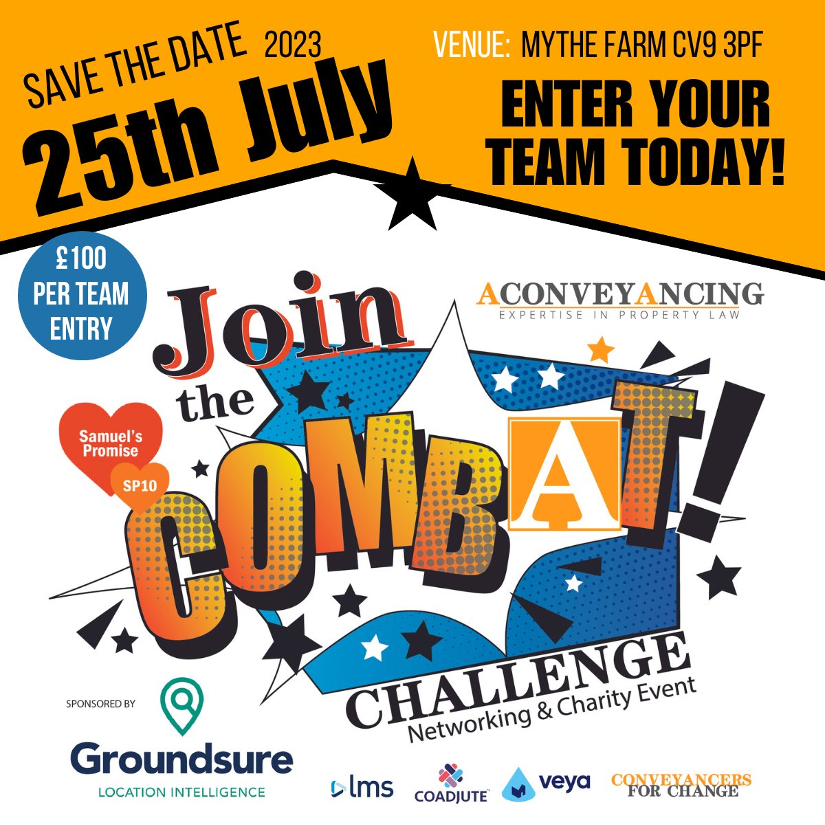 Calling all property industry firms!
<a href="/Groundsure/">Groundsure</a> @GsureInsights <a href="/coadjute/">Coadjute</a> <a href="/Ask_Veya/">Veya</a> <a href="/CAtradebody/">Conveyancing Assoc.</a> 

✅️ Physical and mental challenges 
✅️ Opportunity to Network whilst having fun
✅️ Boost staff morale and blast stereotypes

Register your team today!
surveymonkey.co.uk/r/COMBATchalle…