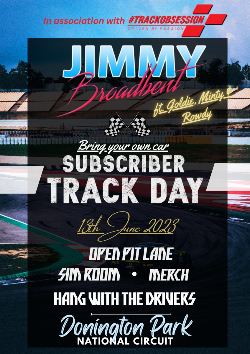 JimmyBroadbent's tweet photo. **MA-HUSIVE NEWS**

On the 13th of June (my birthday🥳), we'll be holding our FIRST EVER real life event in the form of a subscriber track day!!!

Track space is limited but there is FREE ENTRY for spectators + passenger rides available

https://t.co/aGBxTCiJDR https://t.co/ukRAmweoo3