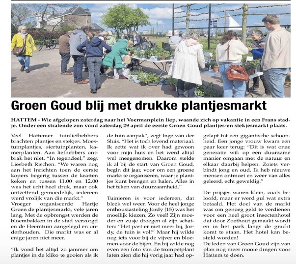 Vrijevogel56's tweet photo. Deze week in #dehattemer #groengoud @Liesbethrischen blij met drukke plantjesmarkt #Hattem https://t.co/WmoDm3Nppv