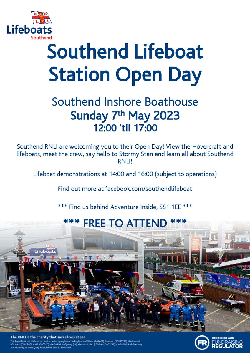 This Sunday, 7th May - Southend Lifeboat Station Open Day <a href="/SouthendRNLI/">Southend Lifeboat</a> <a href="/SAVS/">Andrew Savory (@savs@hachyderm.io)</a> <a href="/SouthendCityC/">Southend-on-Sea City Council</a>  #southendlifeboat #openday #southend #shoeburyness #southchurch #thorpebay #prittlewell #westcliffonsea #eastwood #leighonsea