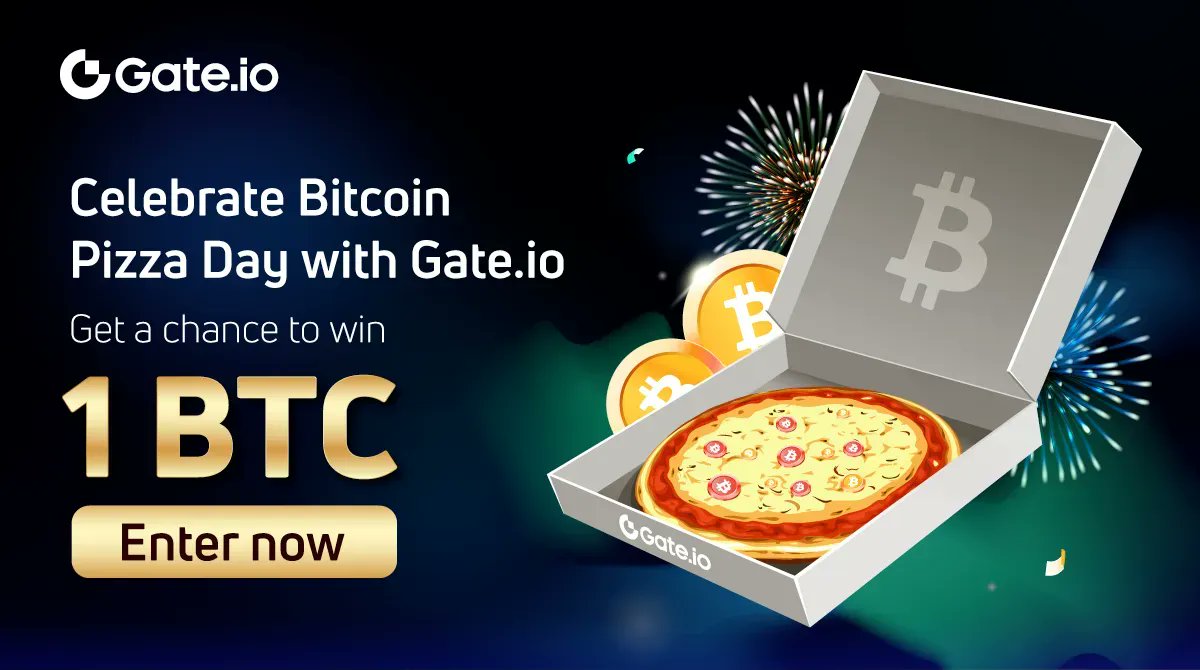 Gate's tweet photo. 🎆 https://t.co/8kWqgEeplL Anniversary Coming Soon! 

Let's celebrate it with a 1 #BTC Giveaway on #BitcoinPizzaDay 🥳  

1️⃣Share in the comment your favorite pizza chain and flavor with hashtags #GateioPizzaDay 
2️⃣Like, RT &amp; @ friends
3️⃣JOIN👉 https://t.co/CNaaEfjfsW https://t.co/myCDlh3DLO