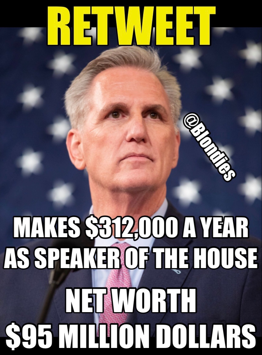 heyitsmeCarolyn's tweet photo. Kevin McCarthy’s net worth is 
👉 $95 MILLION DOLLARS‼️

Another TRAlT0R bought and paid for🤬 https://t.co/akAQklcqvz