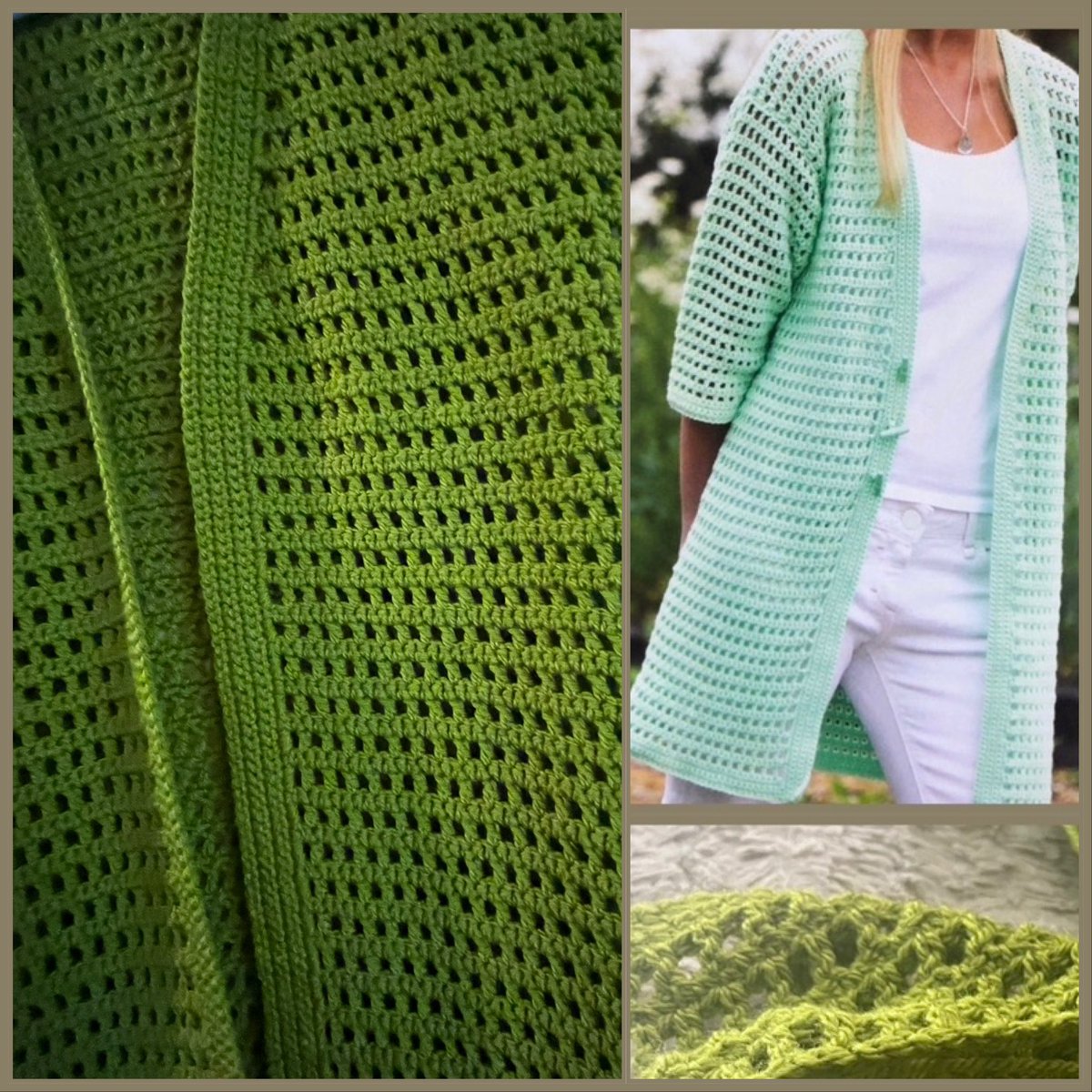 DDCrochetDesign's tweet photo. My crochet summer long cardigan is coming along lovely 💚
#crochet #elevenseshour #craftbiz #yarn #longline #cardigan #design #shopindie #magic #MHHSBD #makeone #wip https://t.co/8pUG6hG9D3 https://t.co/BzJu49OIex