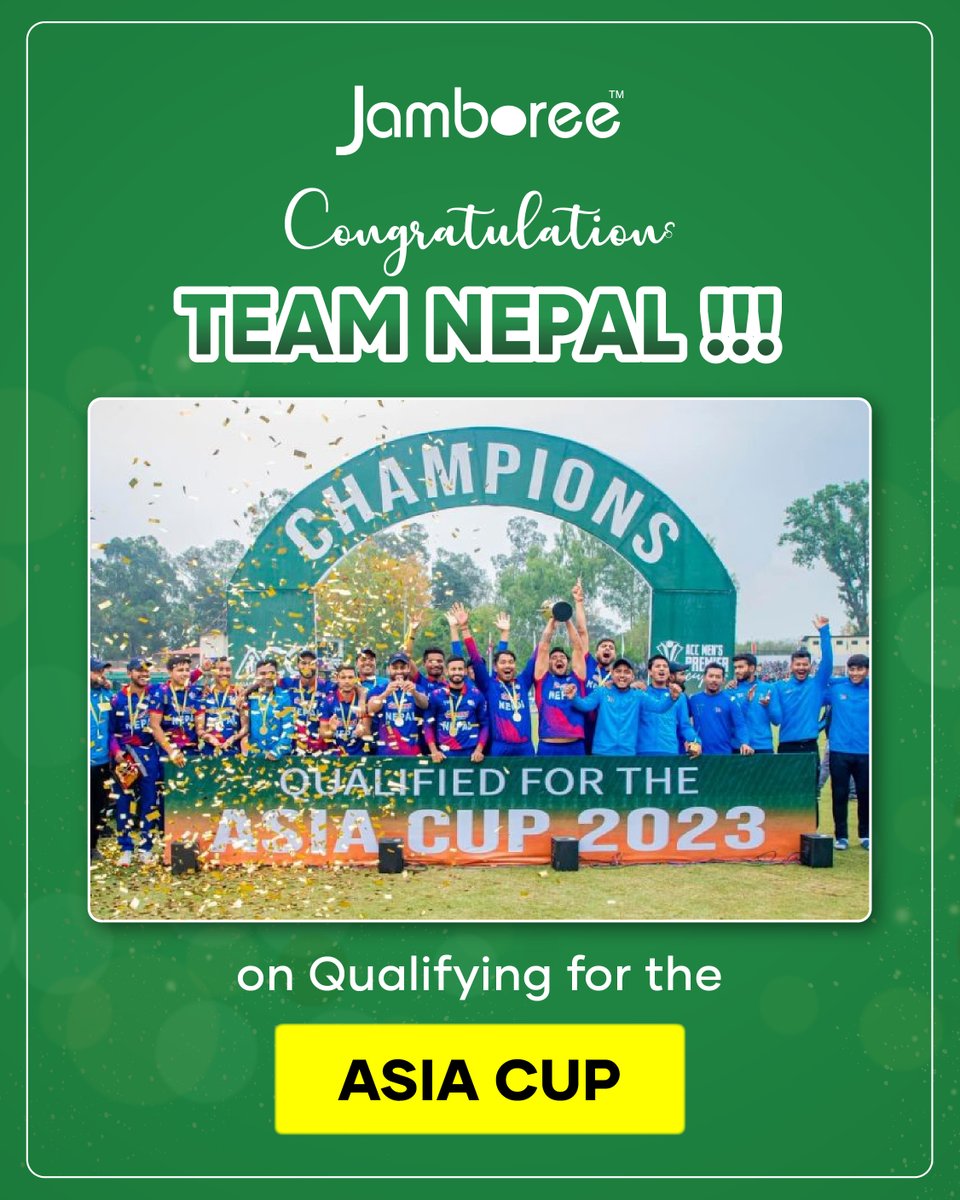Congratulations Team Nepal on qualifying For Asia Cup!
#NepaliCricketTeam #AsiaCup2023 #CricketWins #ProudMoment #Qualifiers #NepalQualifies #CricketFeaver #NepalRising #TeamNepal #CongratsNepal #AsiaCupQualifiers #NepalZindabad