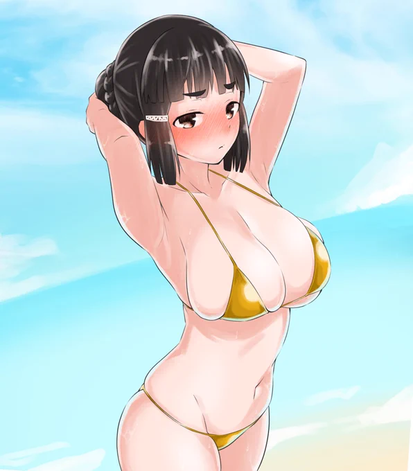 ゴールデンウィーク!…ということで妙高にゴールデンビキニ着てもらいました(唐突)#艦これ 