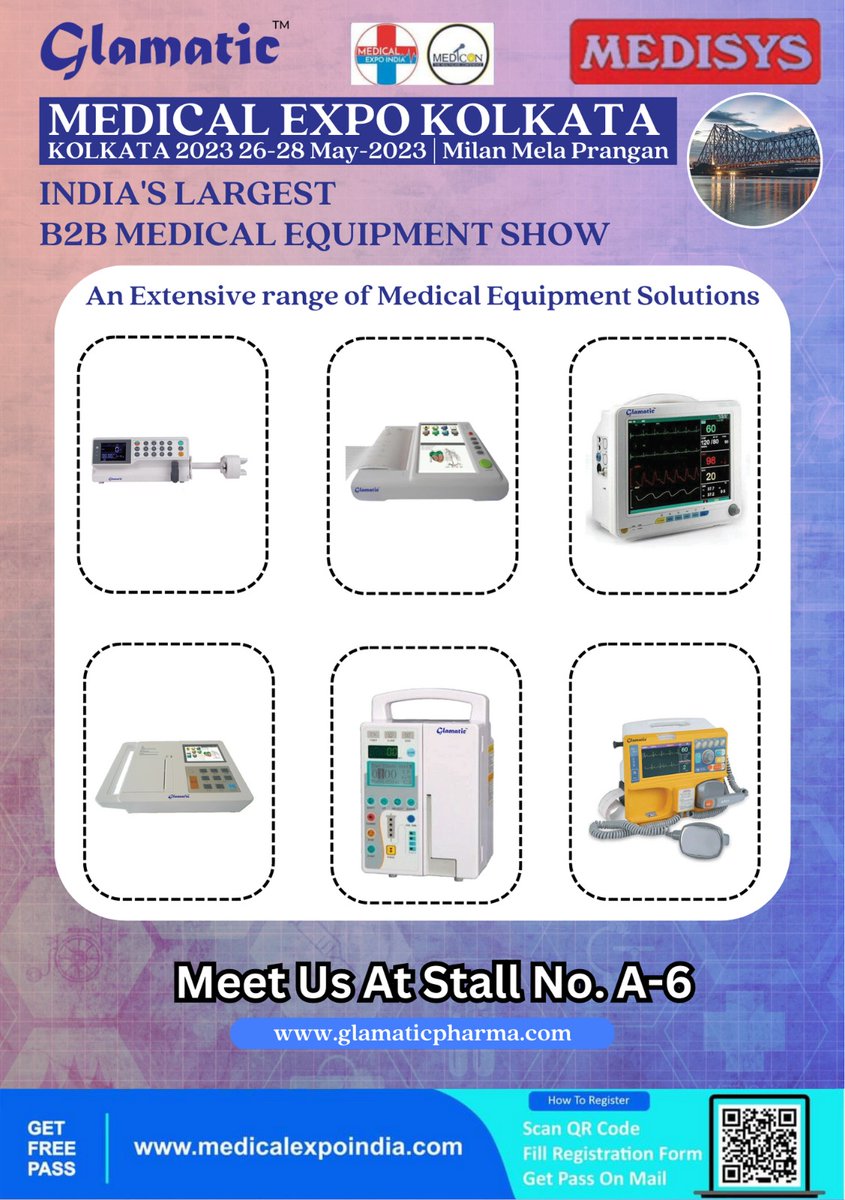 GlamaticPharma's tweet photo. MEDICAL EXPO KOLKATA
India's Largest B2B Medical Equipment Show

An Extensive Range of Medical Equipments Solutions

Meet us at stall no. A-6 on 26th - 28th May 2023 at Milan Mela Prangan.

Click the website link to know more about medical equipment.
https://t.co/JqpXcT1LtS https://t.co/4yN2naAyJw