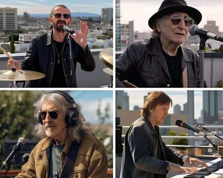 TheBeatlesTFQ's tweet photo. Not sure what I think of AI yet, but if they were to do a rooftop concert now...

#TheBeatles 
#AI https://t.co/NUbPkXGKtl