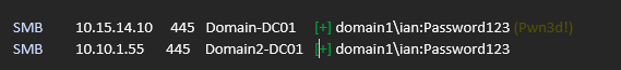sailingbikeruk's tweet image. #crackmapexec experts whats the difference between a connection with a green [+] but no (Pwn3d!) at the end of the line and one that has a green [+] and the yellow (Pwned!)

example: (yes i&apos;m using domain1 creds against multiple DC in multiple domains)