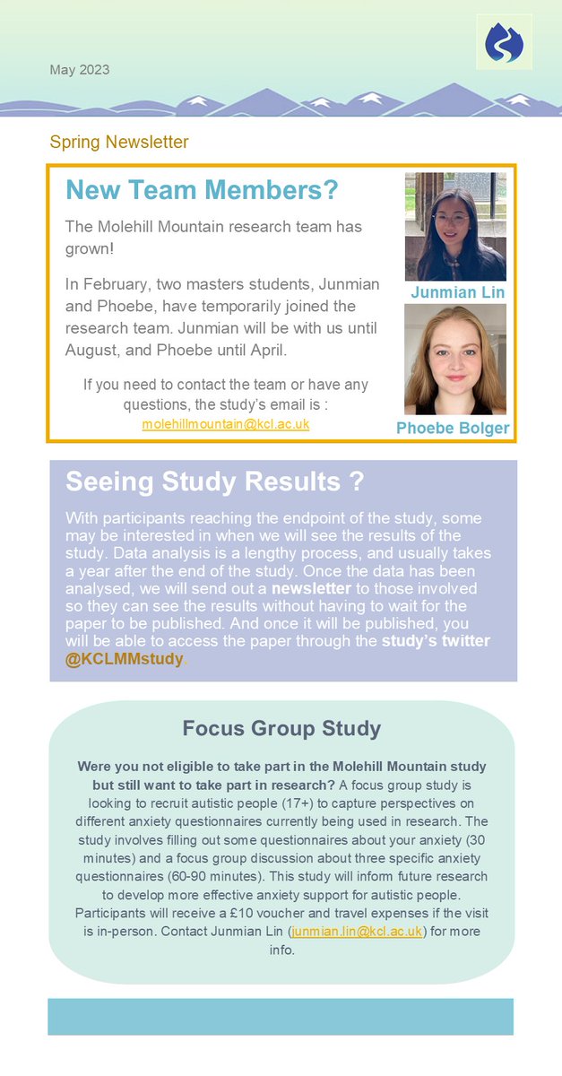 Happy Spring! Are you curious what the past few months have looked like for the Molehill Mountain Study? Have a look below at our Spring Newsletter for some updates since November!