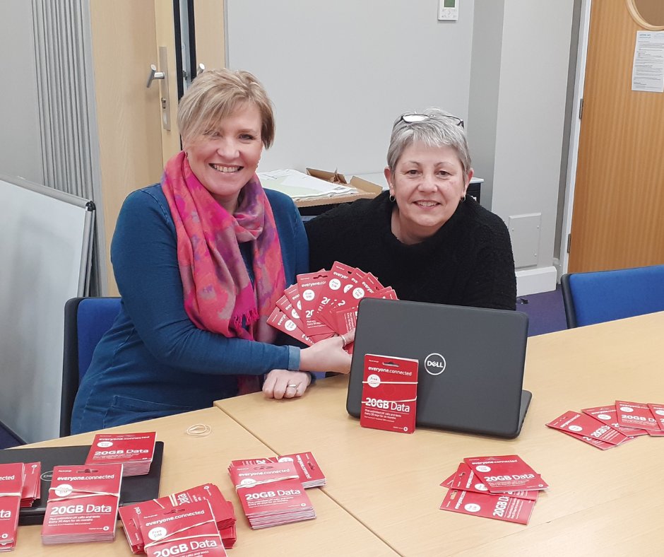 GlosRCC's tweet photo. Big news! Thanks to @VodafoneFdn we have been given almost 5,000 sim cards to distribute throughout Gloucestershire. We are working alongside partners such as @ChurnProject, @GlosGateway and @CheltBoroHomes for local, targeted support. https://t.co/A0IupgCqNd