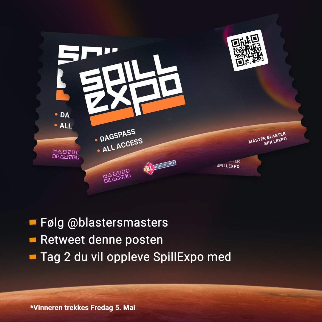 bedriftsligaen's tweet image. Har du lyst på billetter til SpillExpo i Stavanger? 👀
Vi gir vekk 3x billetter til Fredagen, og 3x Billetter til Lørdagen🔥

👉 Følg @blastersmasters!
👉 Retweet denne posten!
👉 Tag 2 personer du vil reise med!

For informasjon om programmet, besøk spillexpo.no/stavanger/