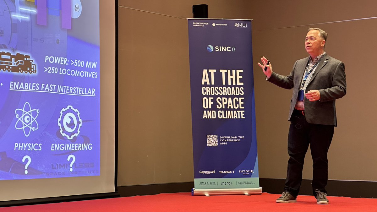 timmermansr's tweet photo. “The single most important performance metric to enable human exploration of the outer solar system and stars is the ability to GO EXTREMELY FAST.

This requires significant advances in power and propulsion systems.” says @explorelsi director Dr. Harold White at #SINC2023 https://t.co/RZbAj6zq6N
