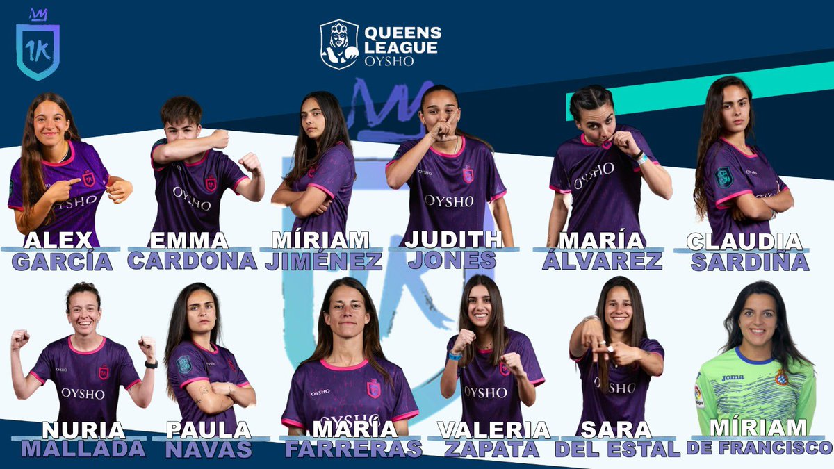 Este es mi equipo para la <a href="/QueensLeague/">Queens League Spain</a> 🤩

¿Que os parece? 🫣

A MI ME ENCANTA 🙌🏼

<a href="/1kfutbolclub/">1K Fútbol Club</a>