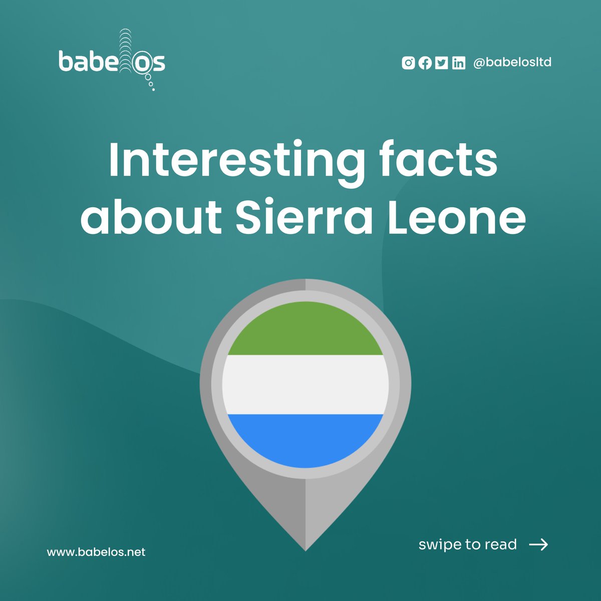 Babelos's tweet photo. Sierra Leone, is a West African country rich in wildlife, history, and natural resources. Here are some interesting facts about it, you should know. (A thread) 

#babelos #babelosltd #languagesoftware #africanculture #sierraleone #factsaboutsierraleone #africanculture https://t.co/CmBkLI0Y1Y