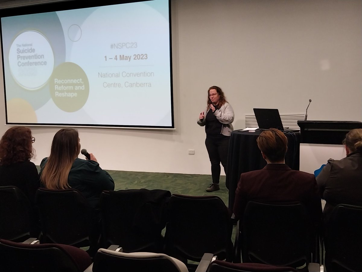 A very impactful presentation by Jen Blyth from @deafaustralia on the lack of suicide prevention for the #Deaf community. Inviting us all to reflect on what (if anything) our orgs are doing for #Auslan users
#NSPC23 #deafmentalhealth