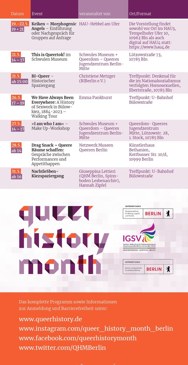 Alles queer macht der Mai 🏳️‍🌈
Das Queer History Month-Programm bietet eine Vielzahl an kostenlosen Angeboten zu queerer Geschichte und Gegenwart für Jugendliche und Multiplikator*innen. In diesem Jahr gibt es Stadtrundgänge zur lesbischen Subkultur West-Berlins in den 80ern (1/5)
