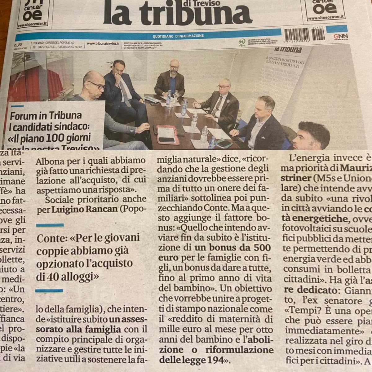 Il nostro Luigino Rancan (con il simbolo del Popolo della Famiglia al bavero) al dibattito de La Tribuna tra i 5 candidati sindaco di Treviso. Siamo alternativi ai belligeranti della destra, ai salottieri del Pd, ai fighetti del terzo polo e ai comunisti. L’11 sarò a Treviso.