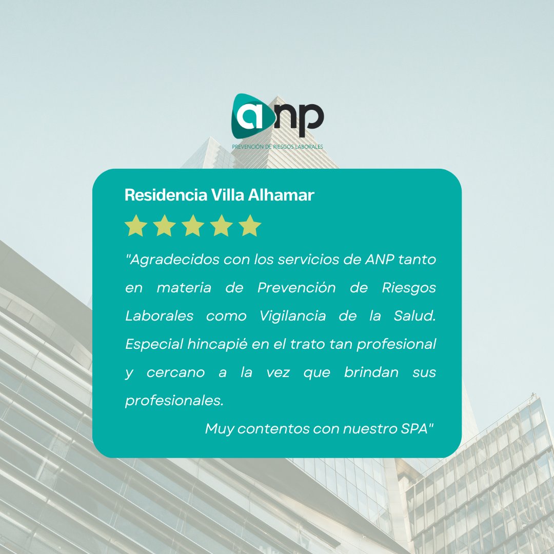 En <a href="/GrupoAnp/">Grupo ANP</a> trabajamos por garantizar la calidad de nuestros servicios a cada empresa que confía en nosotros.

✨ 👏 ¡Gracias por las palabras a #ResidenciaVillaAlhamar!

#prl #sst #saludlaboral